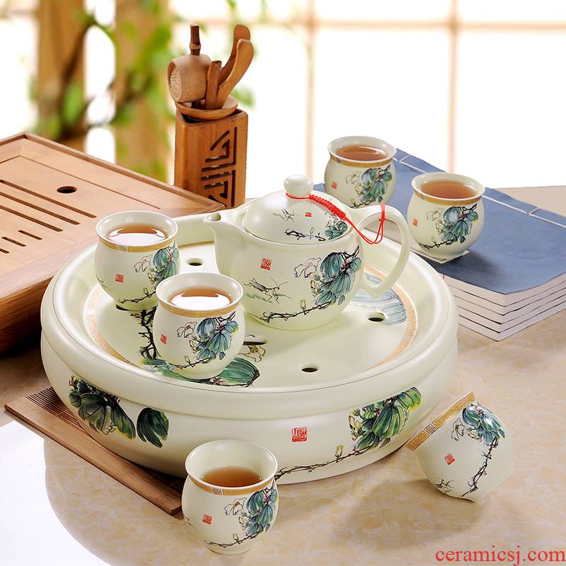 Jingdezhen ceramic tea set suits for domestic high - grade circular teapot tea gift box kung fu tea tray of a complete set of cups