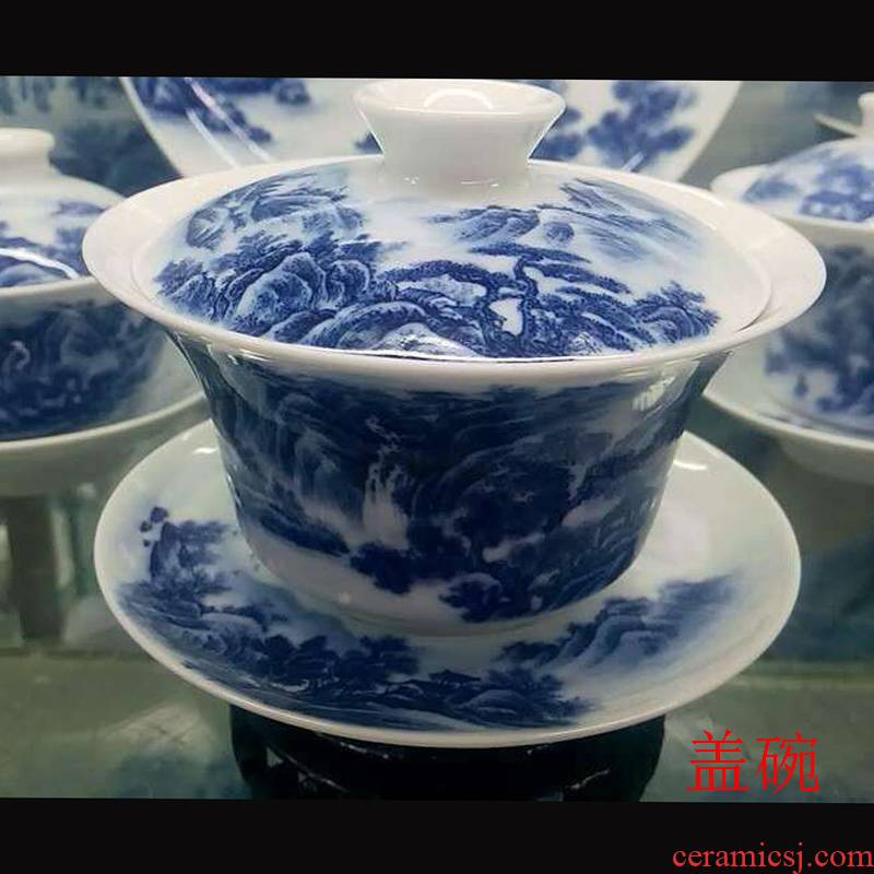 Jingdezhen pure manual painting landscape tea tea set upscale gift set tea service