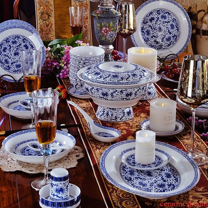 High imitation Ming and the qing guanyao porcelain tableware suit 56 】 jingdezhen bowls of ipads plate dishes suit household head