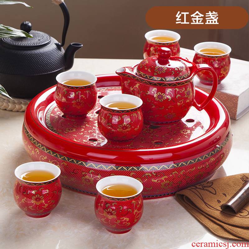 I kung fu tea set suit wedding Chinese style household contracted jingdezhen ceramic teapot tea tray of a complete set of cups