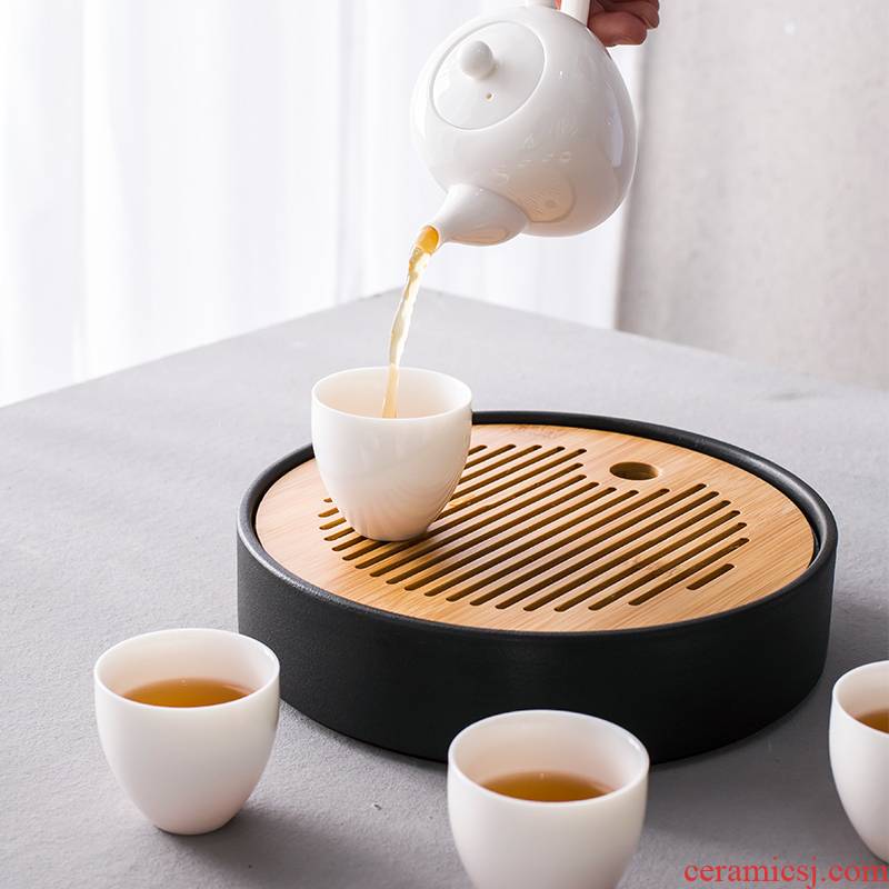 Home small tea table jingdezhen ceramic dry terms Taiwan tea tray household circular kung fu tea tea water water