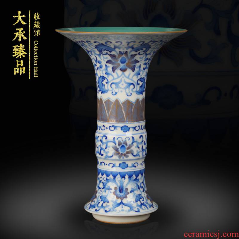 Jingdezhen ceramics vase furnishing articles collection process royal blue enamel tie up branches of the sitting room is the study of Chinese style household furnishing articles