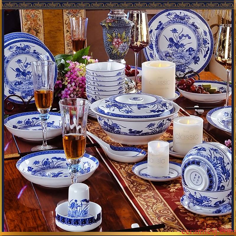 The Ming and The qing dynasties porcelain girlfriend I 】 tableware ceramic antique Chinese blue and white porcelain is jingdezhen dishes suit