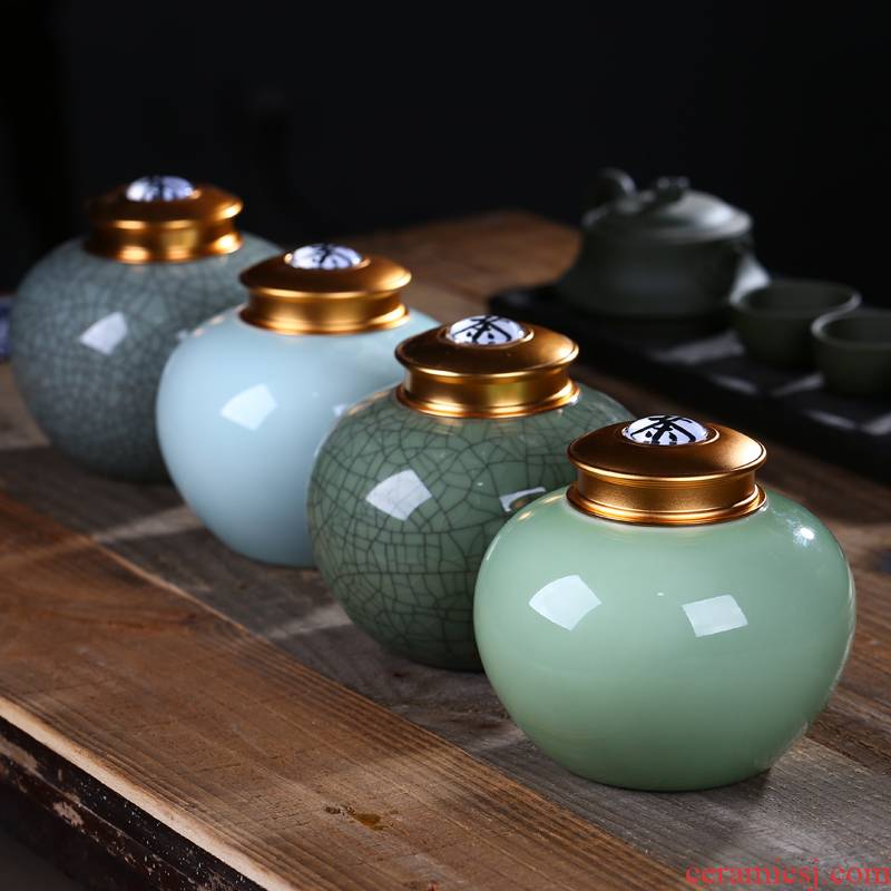 Household seal pot of jingdezhen ceramics caddy fixings elder brother up honey pot alloy cover moisture preservation POTS are large
