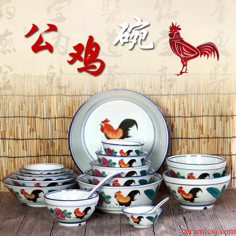 Organic ceramic tableware rooster bowl of restoring ancient ways is old - fashioned nostalgic old home chicken male bowl bowl of traditional soil bowl