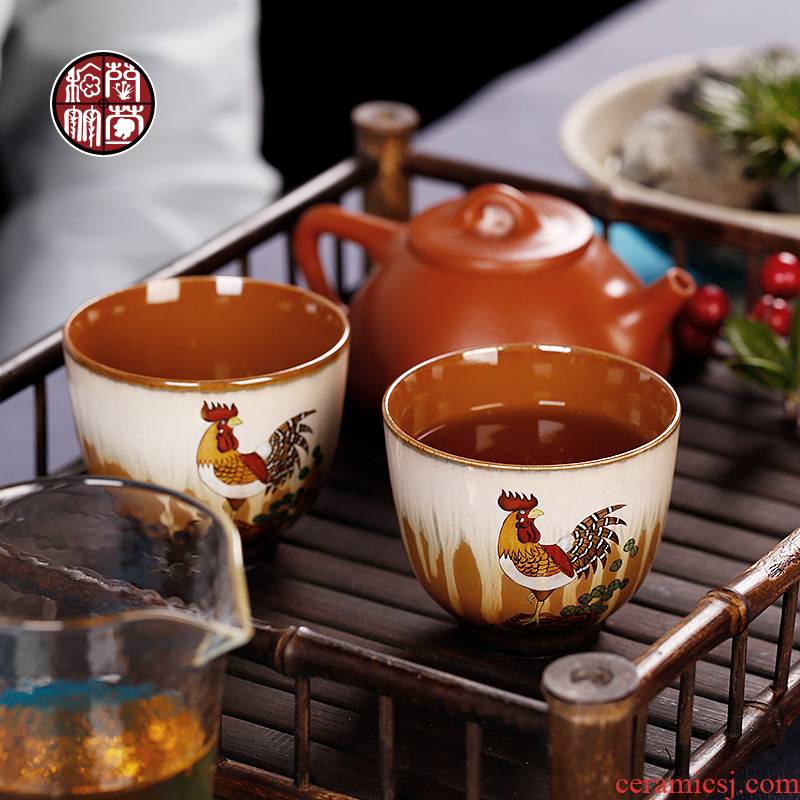 By patterns of jingdezhen pure manual hand - made prosperous up ceramic cups master cup single cock cup