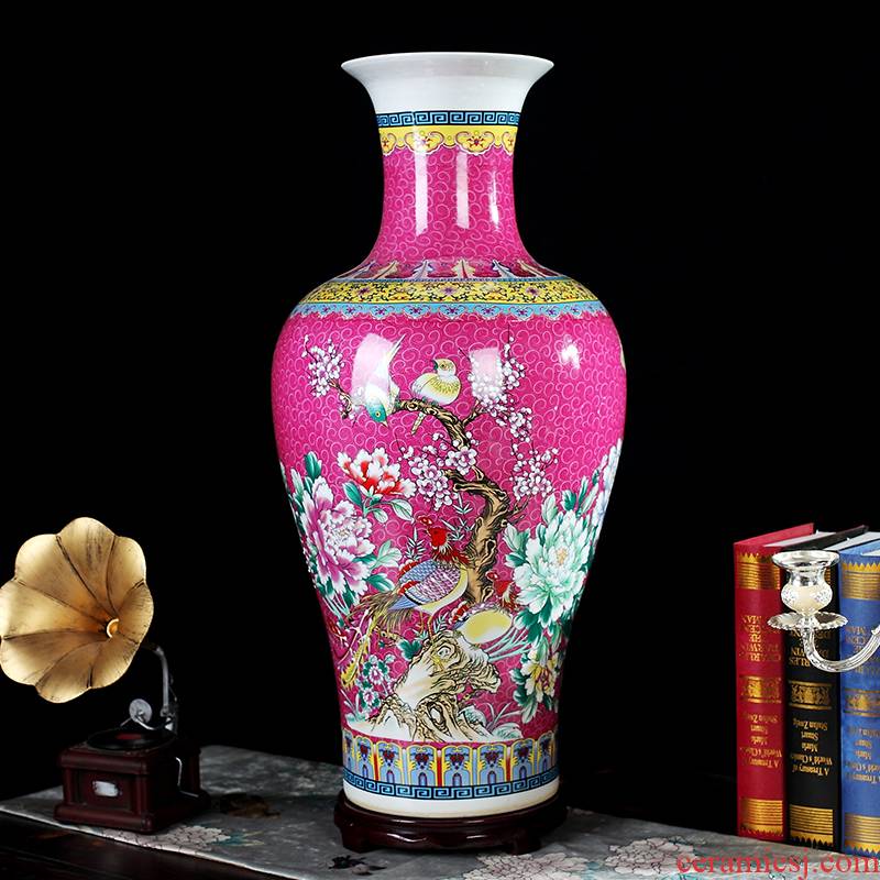 Large powder enamel vase furnishing articles of jingdezhen ceramics flower arranging Chinese sitting room floor office decoration