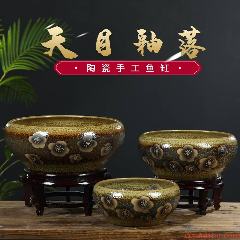 Jingdezhen ceramic aquarium small fish basin bowl lotus lotus lotus tortoise cylinder sitting room feng shui goldfish bowl