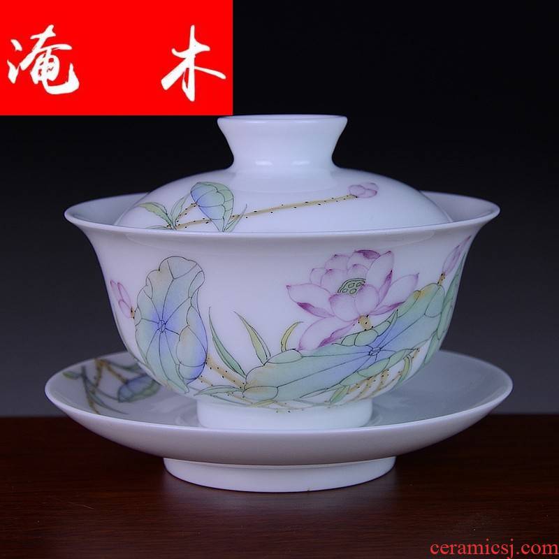 Submerged wood jingdezhen blue and white porcelain three tureen kung fu tea set only pure manual tureen hand - made pastel lotus