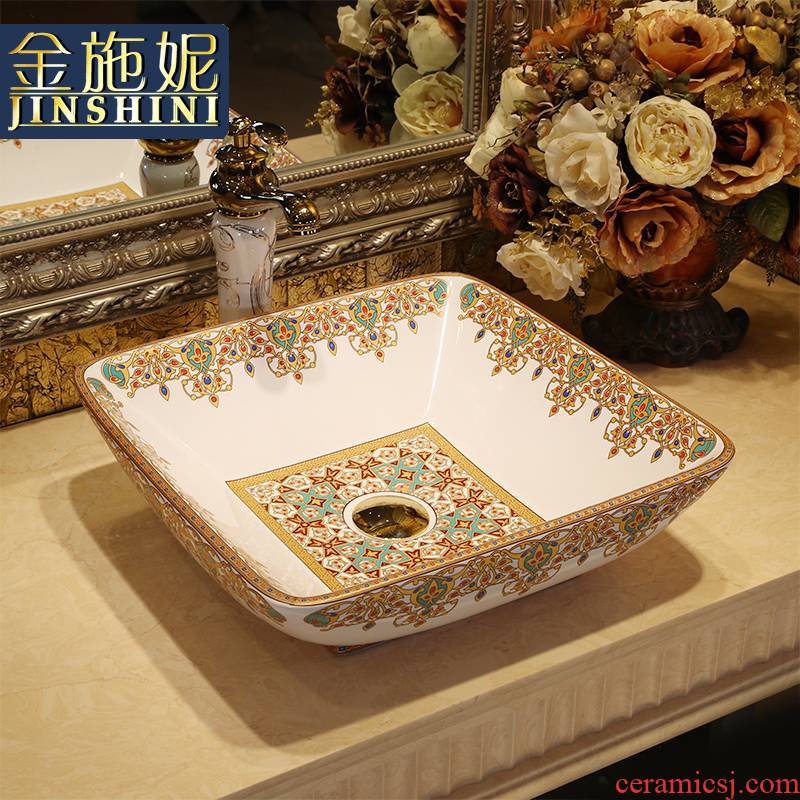 Gold cellnique stage basin of jingdezhen ceramic lavabo that defend bath lavatory basin square glass stones