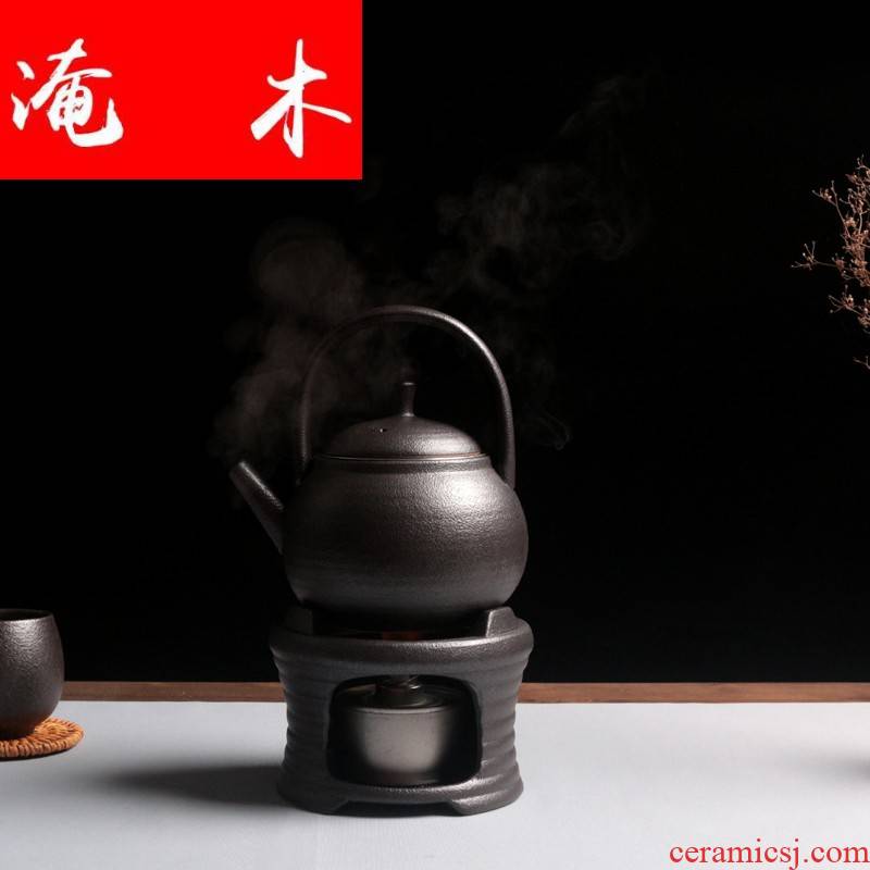 Flooded wooden Japanese coarse pottery boiling tea stove ceramic alcohol furnace flame kettle black pottery tea base of heating insulation