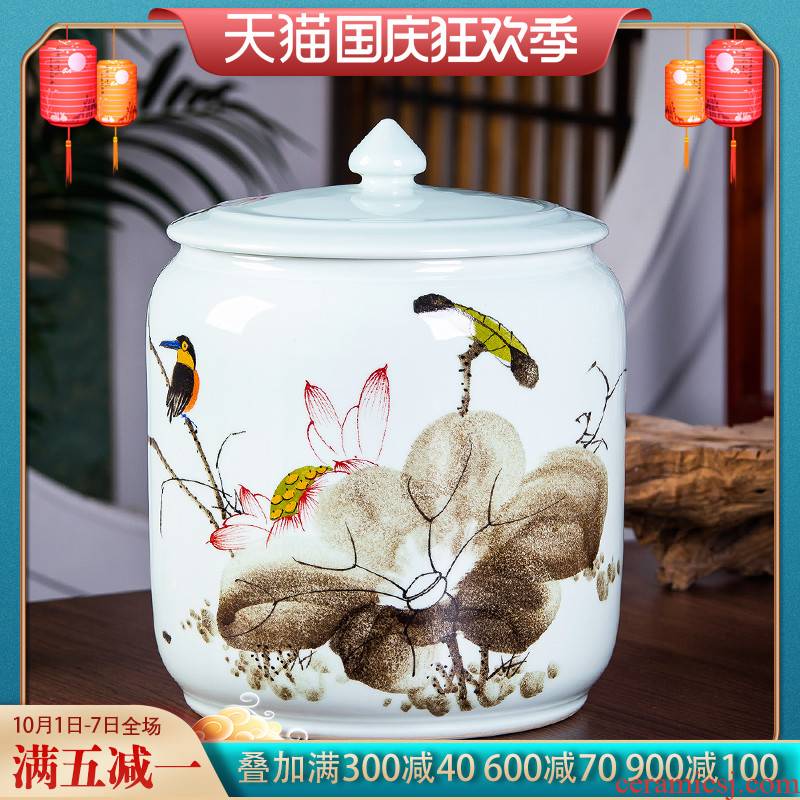 Jingdezhen hand - made ceramic caddy fixings puer tea cake storage tank to heavy large household seal pot giant moistureproof