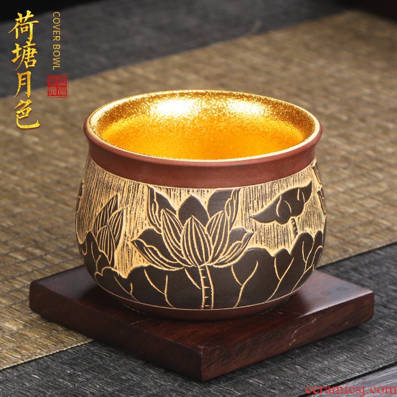 Artisan fairy gold master cup nixing pottery teacup checking ceramic household kung fu tea set personal cup sample tea cup