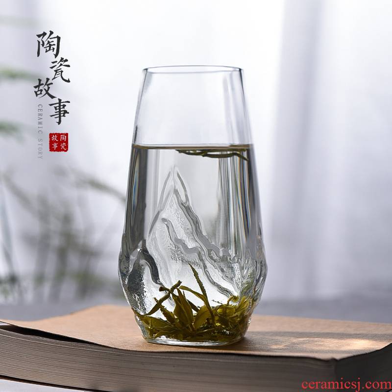 Ceramic story glass glass transparent heat mantra Japanese view mountain green tea cup home office tea drinking cups