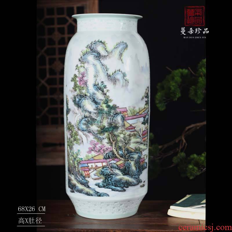 Jingdezhen pastel landscape quiver pastel landscape painting and calligraphy vase that occupy the home furnishings classical straight