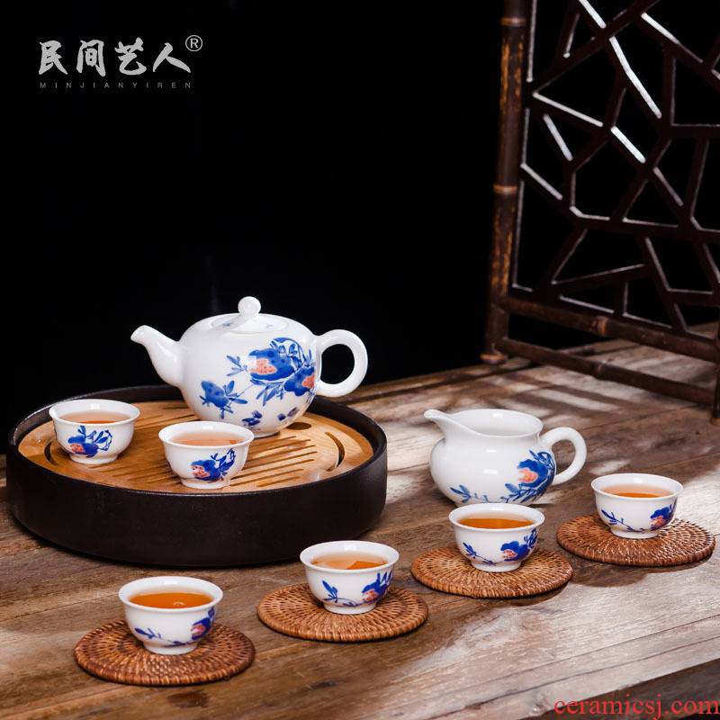 Jingdezhen ceramic kung fu tea set hand - made home of blue and white porcelain tea cup teapot set fair keller