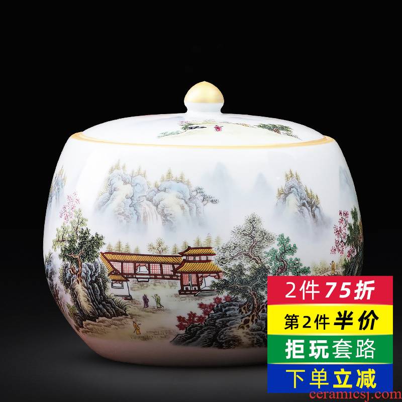 Jingdezhen ceramics hand - made pastel caddy fixings puer tea cake tin with large storage household act the role ofing is tasted furnishing articles