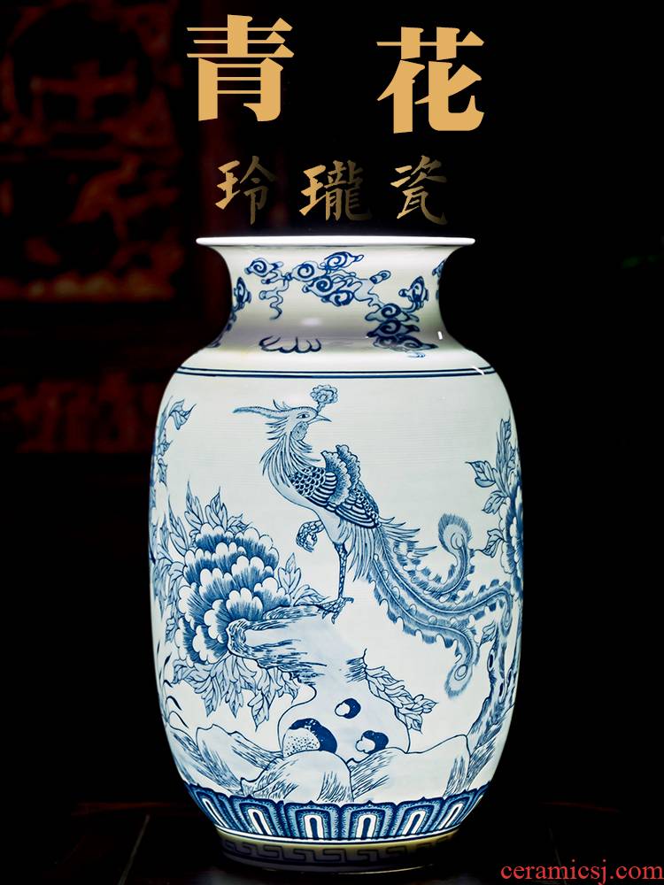 Blue and white porcelain of jingdezhen ceramics landscape painting of flowers and thin foetus vases, flower arrangement sitting room adornment of Chinese style household furnishing articles