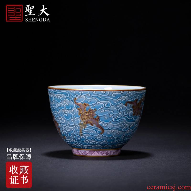 Santa teacups hand - made azure glaze see colour wufu ceramics kung fu masters cup sample tea cup manual of jingdezhen tea service