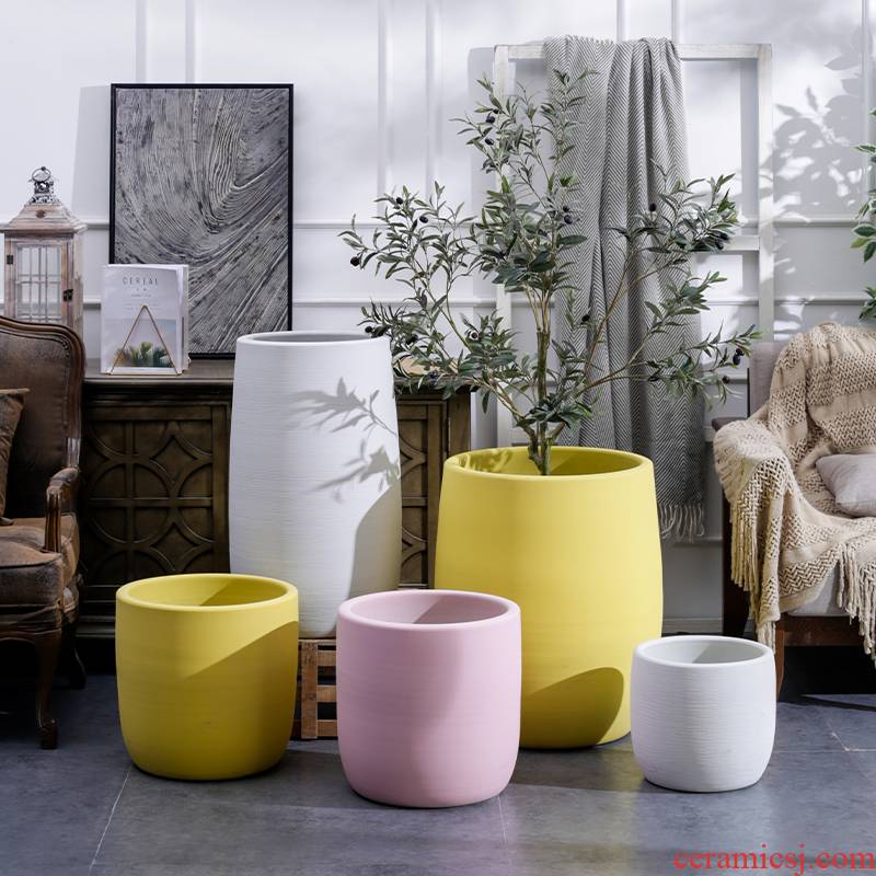 I and contracted flowerpot vase Nordic ceramic green plant hydroponic POTS of large diameter indoor plant decoration decoration cylinder