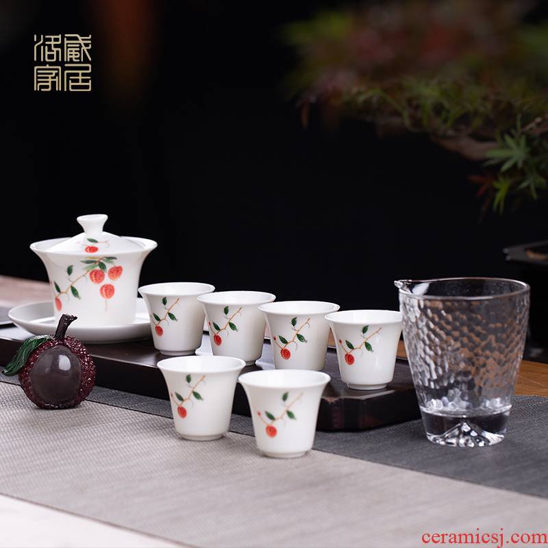 Litchi, tea set suit household jingdezhen ceramic tea tureen small Chinese kungfu tea of a complete set of gift boxes