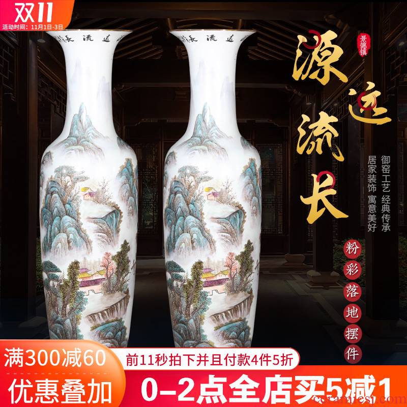Jingdezhen ceramics hand - made pastel landscapes of large vases, new Chinese style furnishing articles version into TV ark