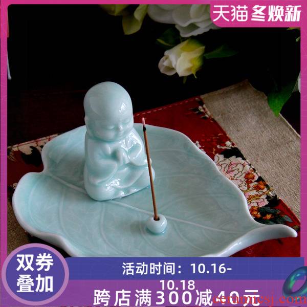 Ceramic incense inserted furnishing articles teahouse the little novice monk zen meditation means sitting room for Buddha leaf shape joss stick desktop ornaments