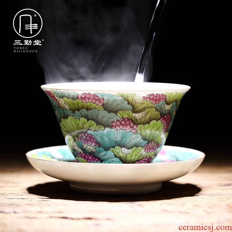 Three frequently hall tureen jingdezhen ceramic kung fu tea tea only Three bowl of pastel full technical university tureen S12045