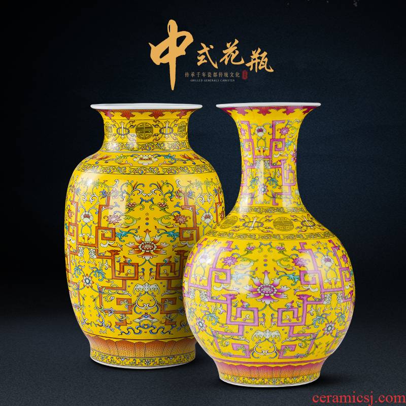 Jingdezhen ceramic vases, antique famille rose porcelain live long and proper living room TV cabinet furnishing articles home decoration arts and crafts
