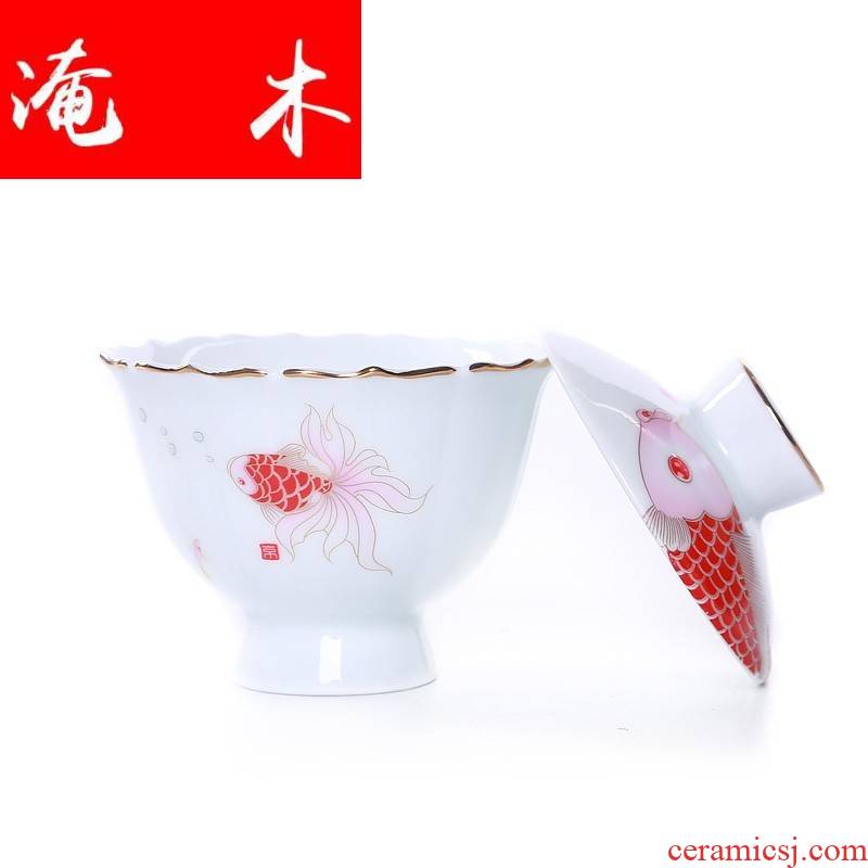 Submerged wood jingdezhen porcelain tureen ceramic cups three bowl of kung fu tea set to steak I bowl with large flowers