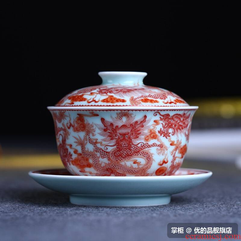 Flooded jingdezhen wood color glaze porcelain tea tureen Jin Hongxia hand - made checking ceramic famille rose only three cup of tea