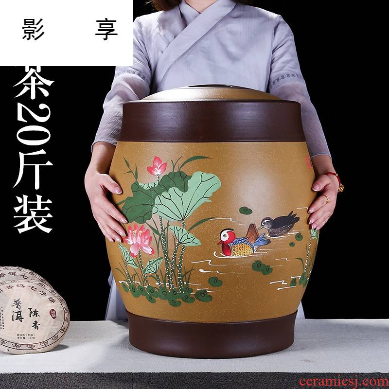 Shadow enjoy extra large purple sand tea urn heap of flowers purple large POTS of pu - erh tea storage tanks seal large tea cake tin of ZL