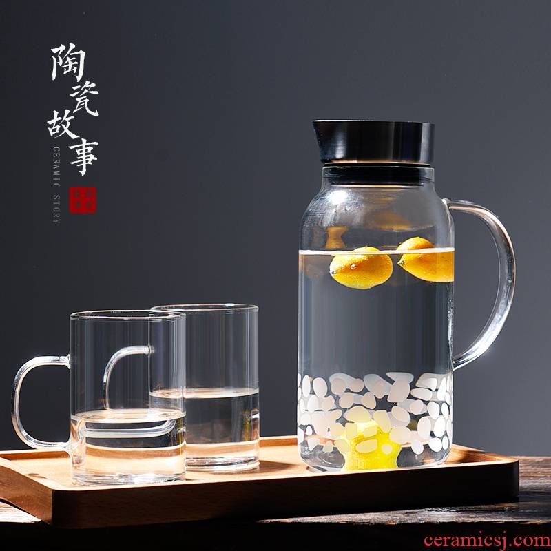 Cold water bottle glass ceramic story high temperature resistant household cool bottle Nordic creative Cold boiled water kettle cup suit