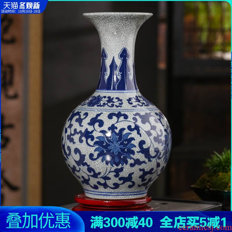 Jingdezhen ceramics archaize crack place flower arranging rich ancient frame porcelain child sitting room adornment blue and white porcelain vase