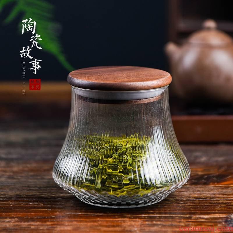 Ceramic story caddy fixings glass sealed storage tanks creative warehouse Chinese pu 'er tea pot moistureproof jar
