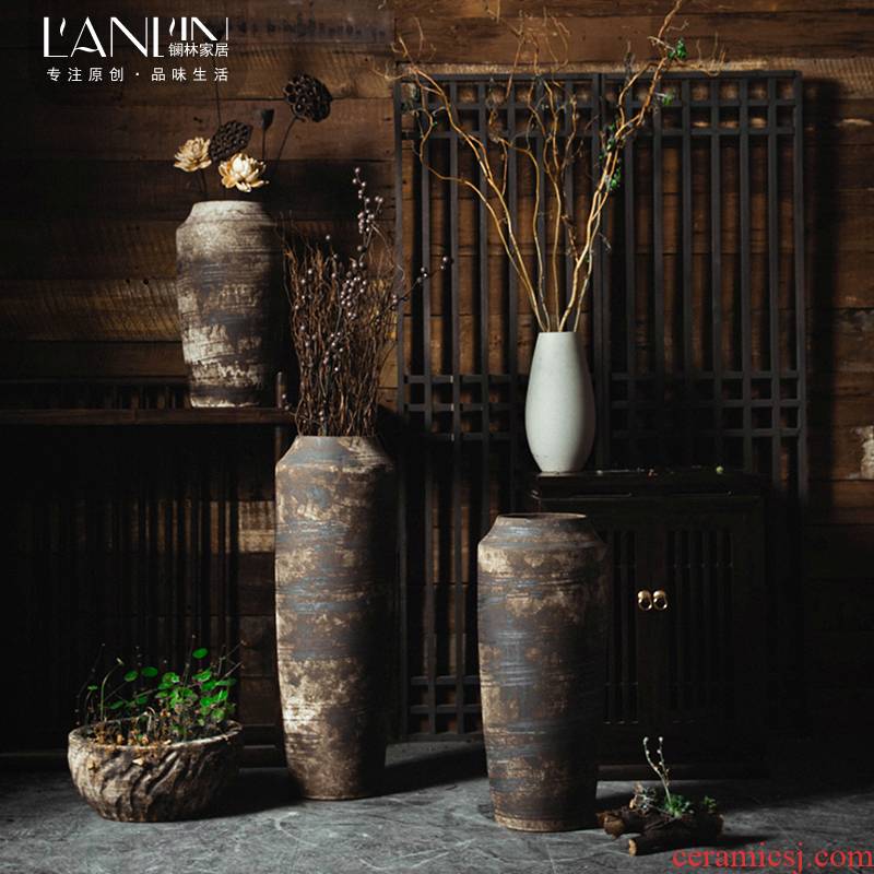 Ceramic vases, Chinese style restoring ancient ways is dried flower adornment furnishing articles sitting room put dry flower art zen landing big POTS coarse pottery