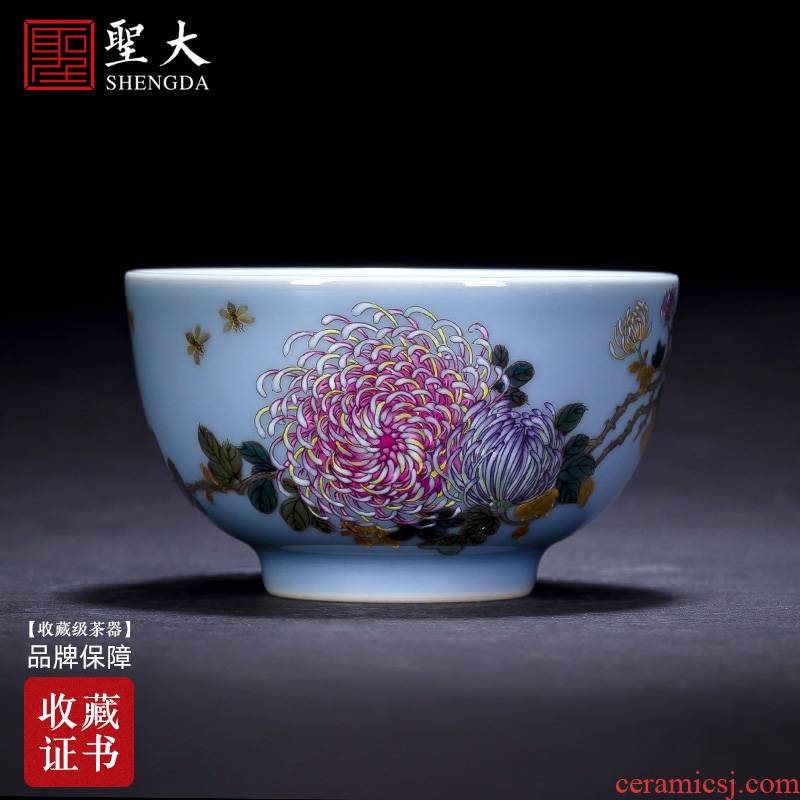 Santa teacups hand - made ceramic kungfu azure glaze enamel paint CongJu grain cup manual of jingdezhen tea service master