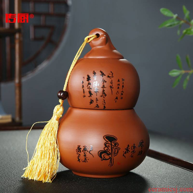The kitchen violet arenaceous gourd caddy fixings large half jins ceramic seal storage tank black tea pu 'er tea, green tea