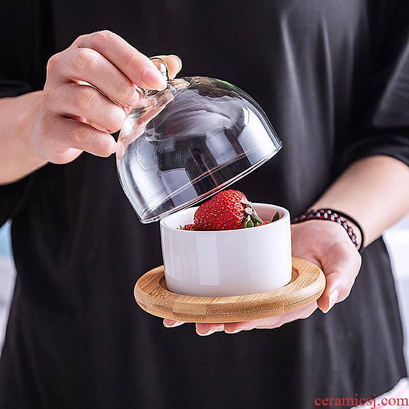 Glass ceramic dessert bowl platter household dish of afternoon tea snacks between meal nibble snacks dribbling lid creative dry fruit tray