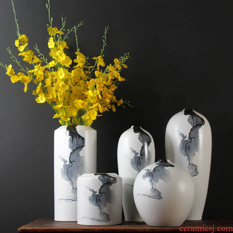 Ceramic vase three - piece mesa sitting room of new Chinese style household soft outfit dried flower arranging flowers decorative porcelain landing place