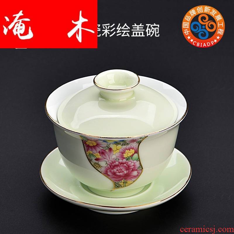 Submerged wood gode white porcelain painting tureen large ceramic three bowl is the home of kung fu tea tea cup