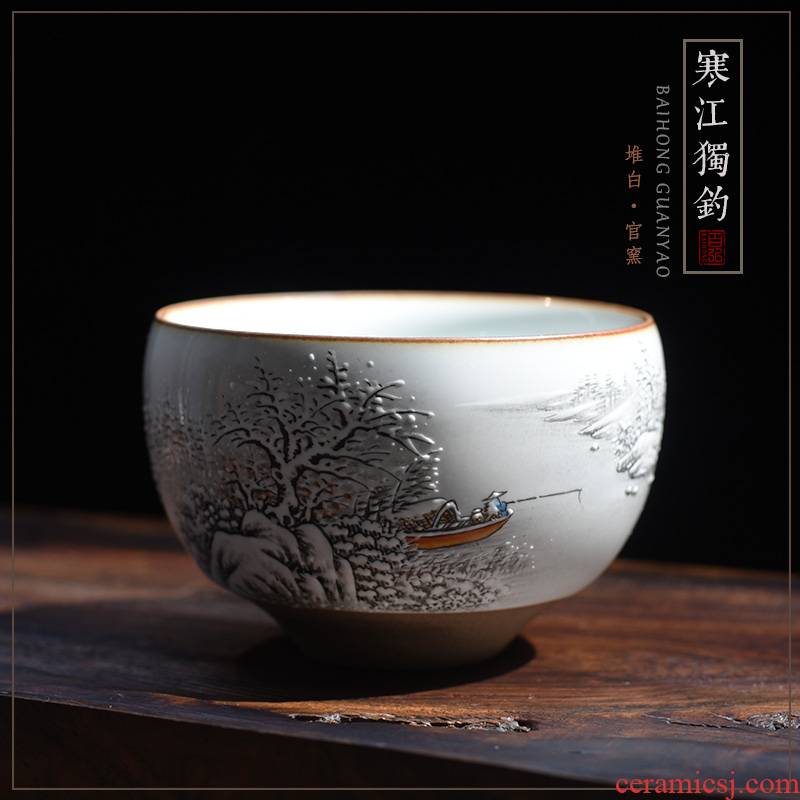 Landscape master cup single CPU jingdezhen kilns were hand - made checking ceramic teacups hand - made scenery sample tea cup of the big single CPU