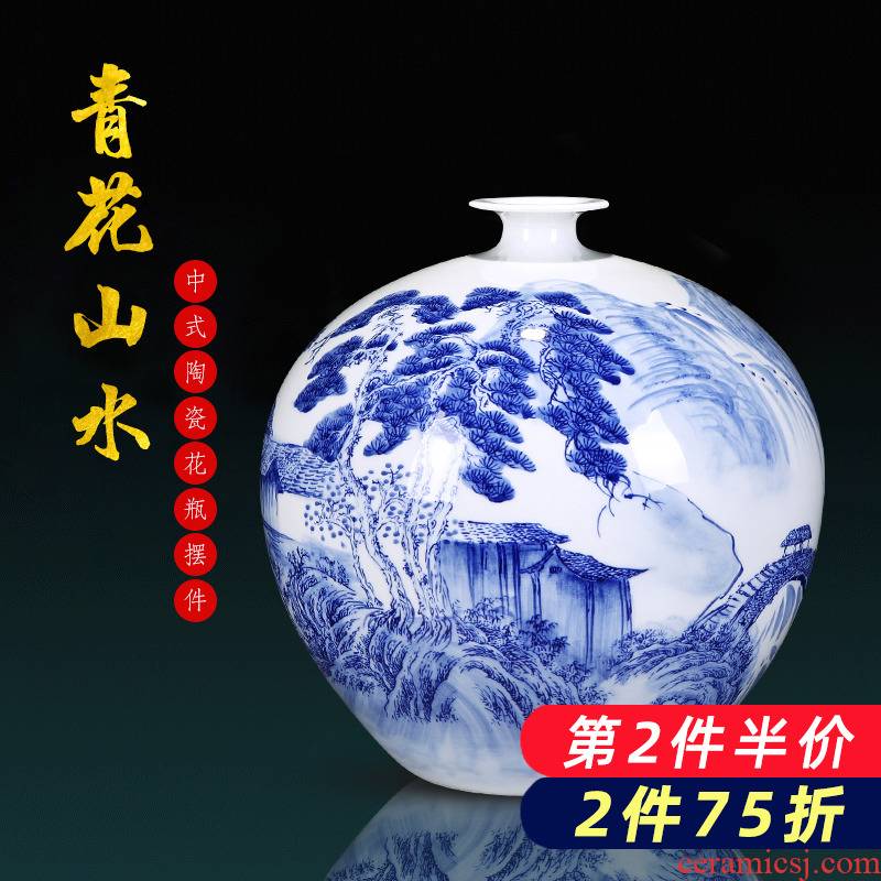 Jingdezhen porcelain ceramic hand - made scenery of blue and white porcelain vase furnishing articles of new Chinese style household flower arrangement sitting room adornment
