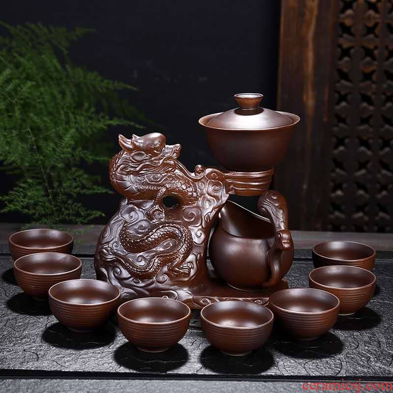 Firewood fortunes half automatic kung fu tea set purple ceramic household lazy stone mill make tea