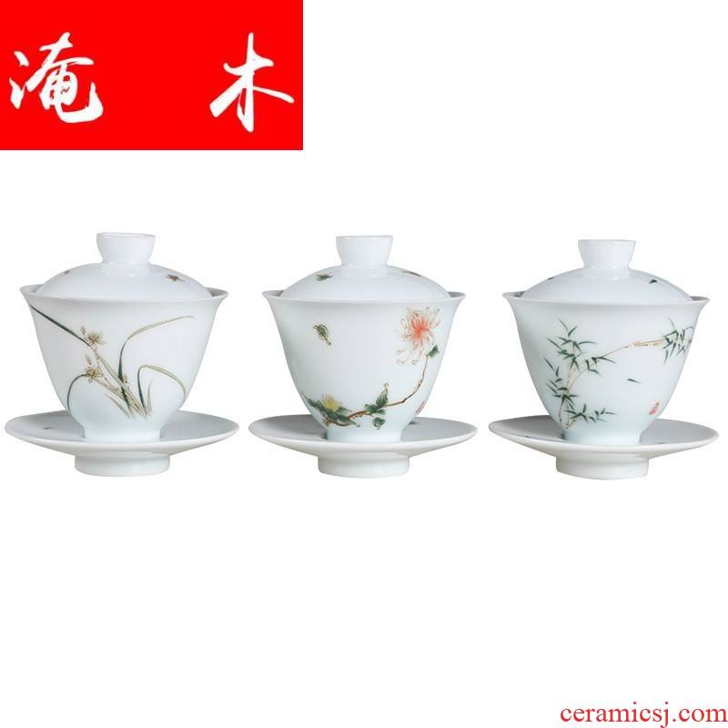 Flooded the wooden hand made green jade white porcelain clay only three bowls of shadow green bamboo kung fu tea tea bowl delicate orchid by is a single