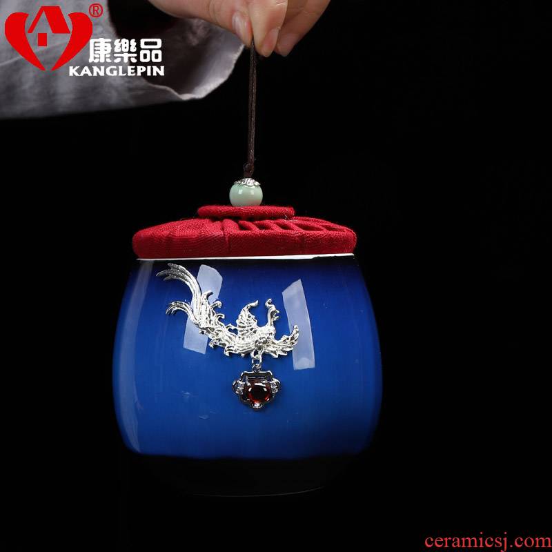 Shadow enjoy ceramic tea pot with red glaze, tasted silver gilding home tea POTS trumpet pu - erh tea storage sealed as cans of KL