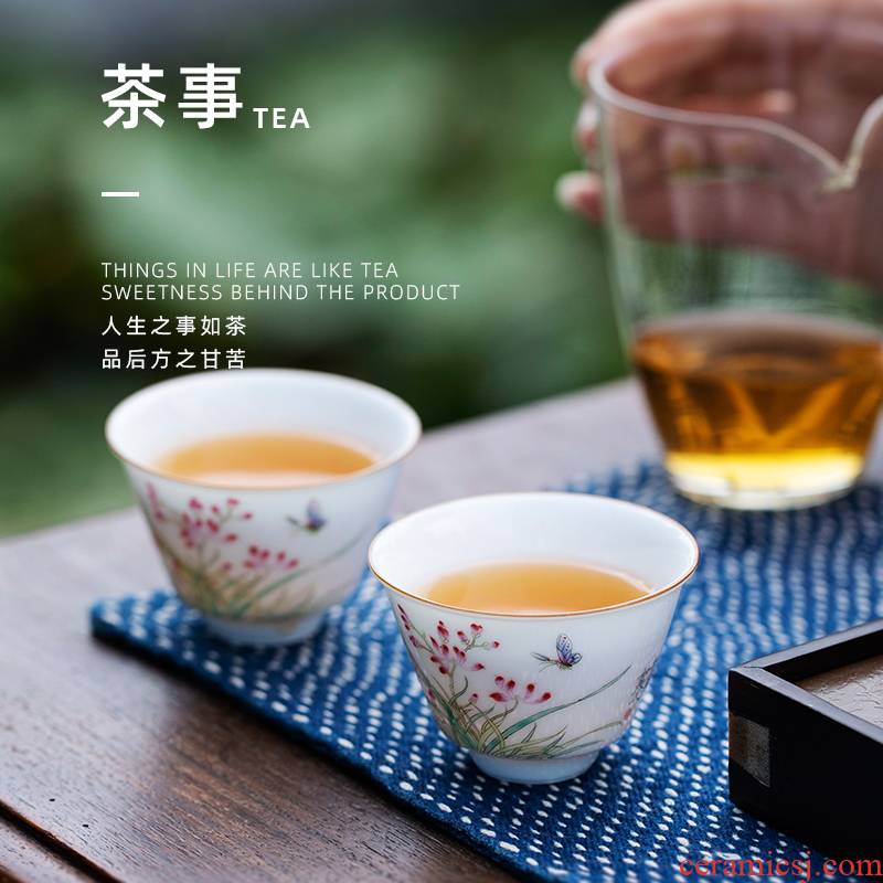 Orchid wsop cup pastel hand - made jingdezhen pure manual single ceramic cups sample tea cup kung fu master CPU