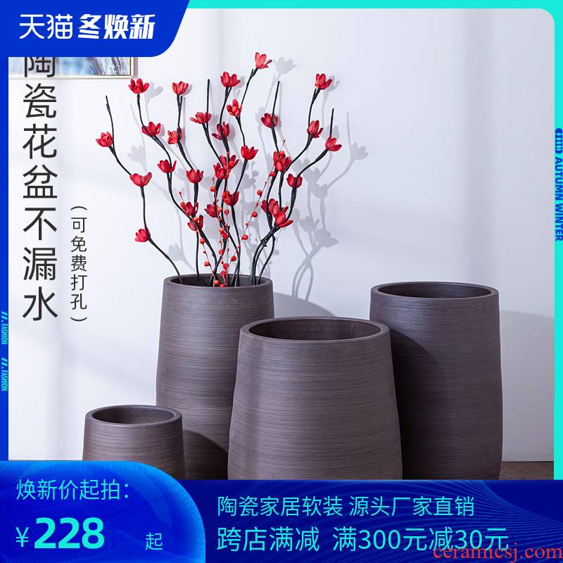 Green, the plants of large diameter pottery flowerpot restoring ancient ways is I and contracted ceramic vases, indoor plant decoration cylinder water jugs
