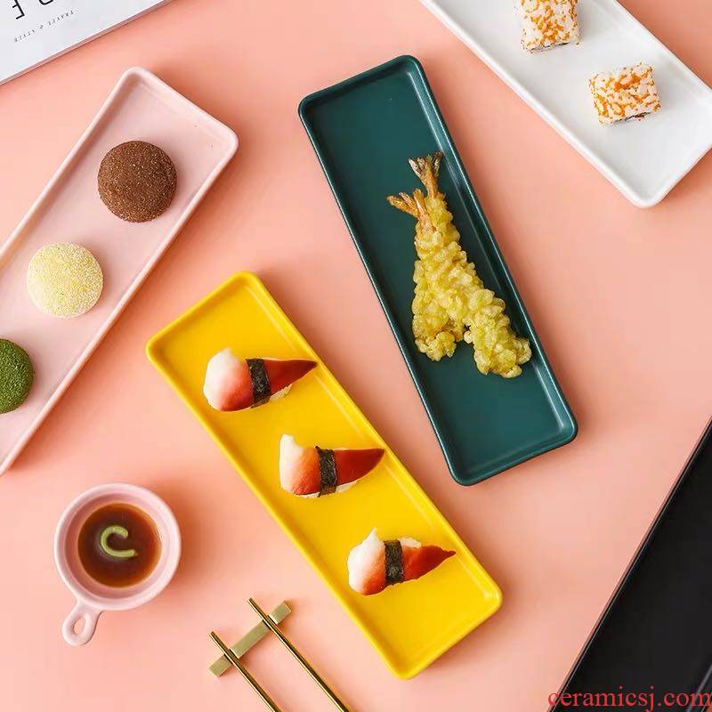 Scene wishful Nordic strip plate, ceramic plate creative dessert plate household rectangular tray is Japanese sushi plate