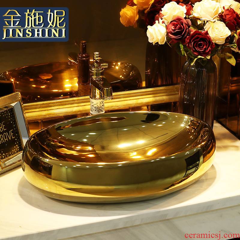 The gold - plated cellnique European - style bathroom sink stage basin gold silver ceramic basin bathroom sinks